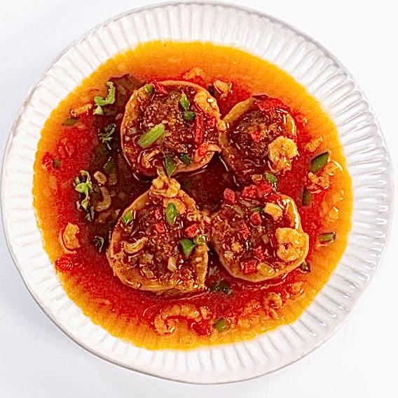 2.52 Баклажаны фаршированные мясом и креветками